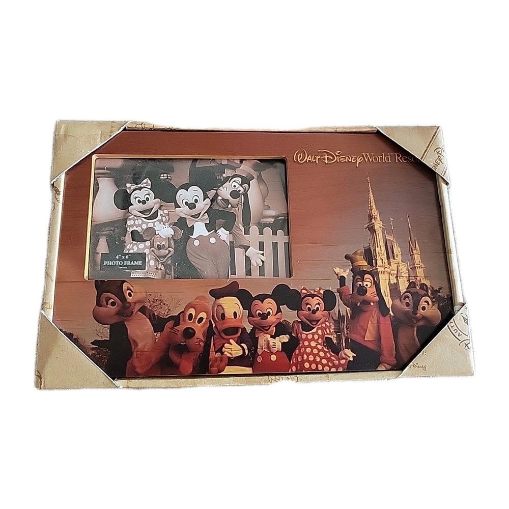 New DISNEY PARKS WALT DISNEY WORLD RESORT 4x6 PHOTO FRAME Magic Kingdom Wood